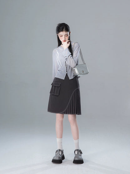 Stereoscopic Pocket Bag Pleated Short Skirt NA5559