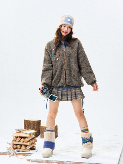 Crew Neck Button-Up Knit Cardigan NA9390