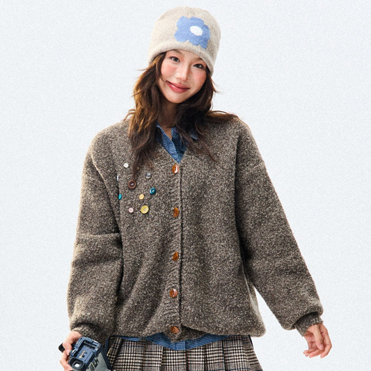 Crew Neck Button-Up Knit Cardigan NA9390