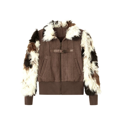 Zipper Fake Fur Knit Jacket NA6017