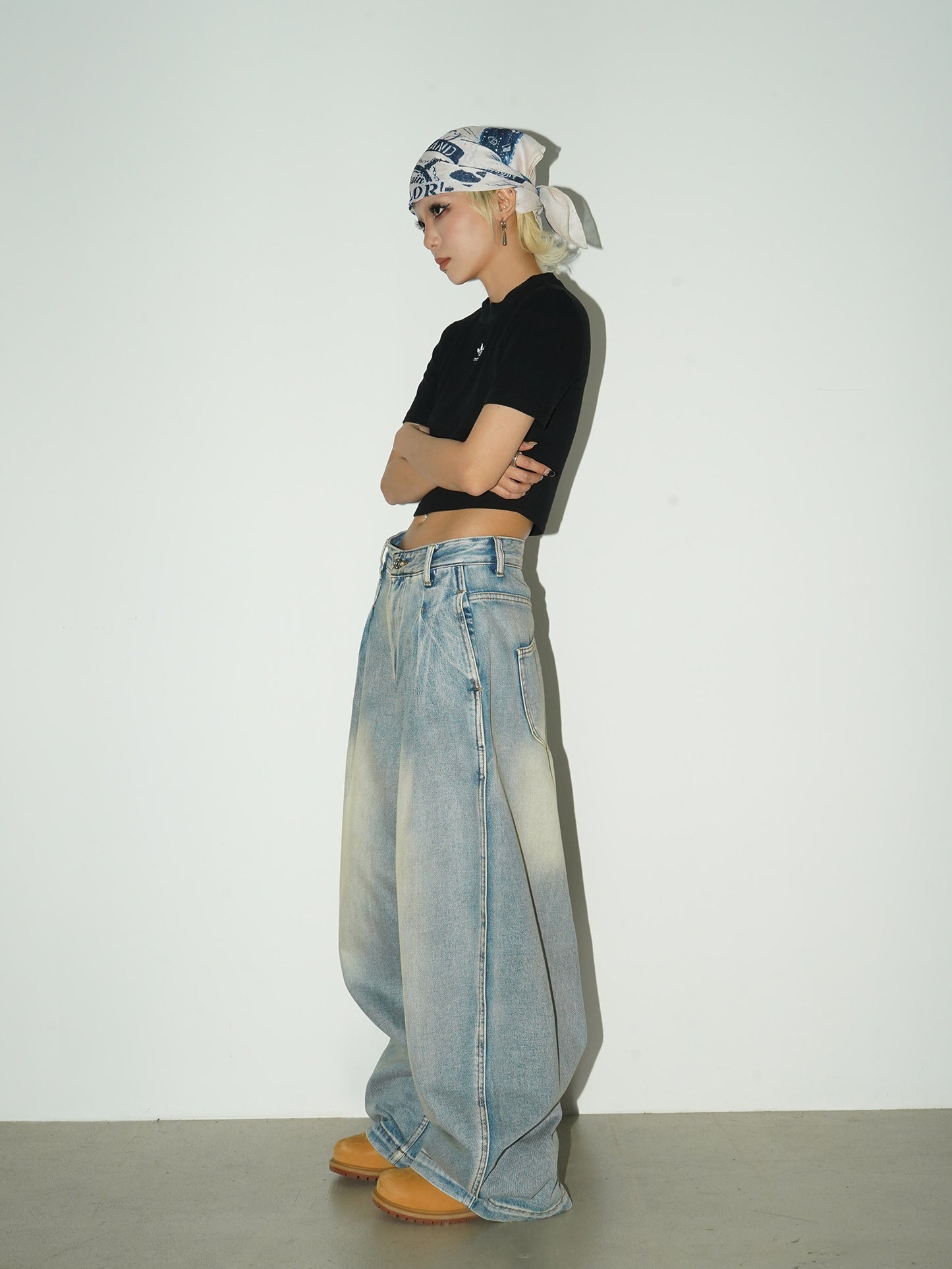 Washed Drape Wide Leg Denim Jeans NA9213