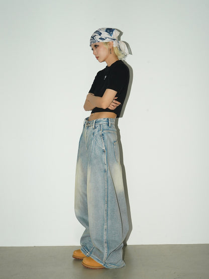 Washed Drape Wide Leg Denim Jeans NA9213