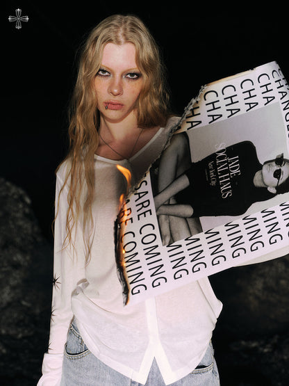 Star Print Button V-Neck Knit Cardigan NA8945