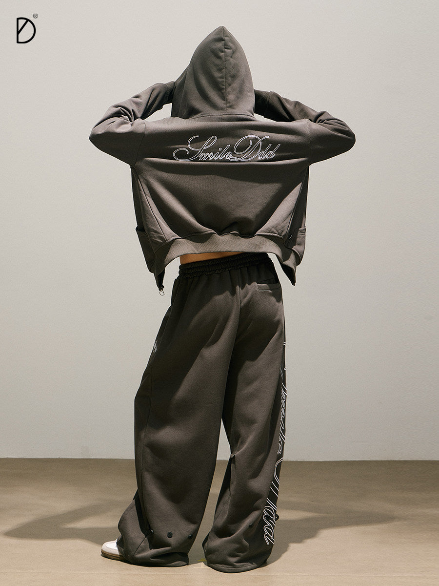 Letter Print Zipper Hoodie & Letter Print Wide Leg Sweatpants Setup NA8937