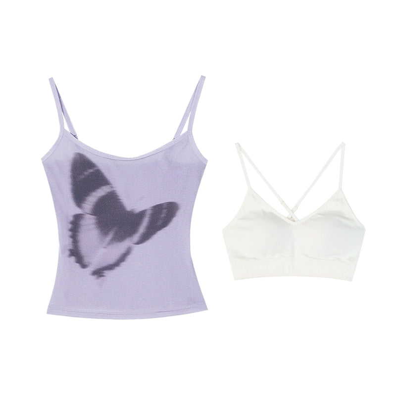 Two Piece Set Butterfly Print Camisole NA4382