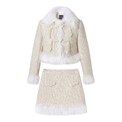 Textured Fake Fur Short Skirt & Jacket Setup NA6922