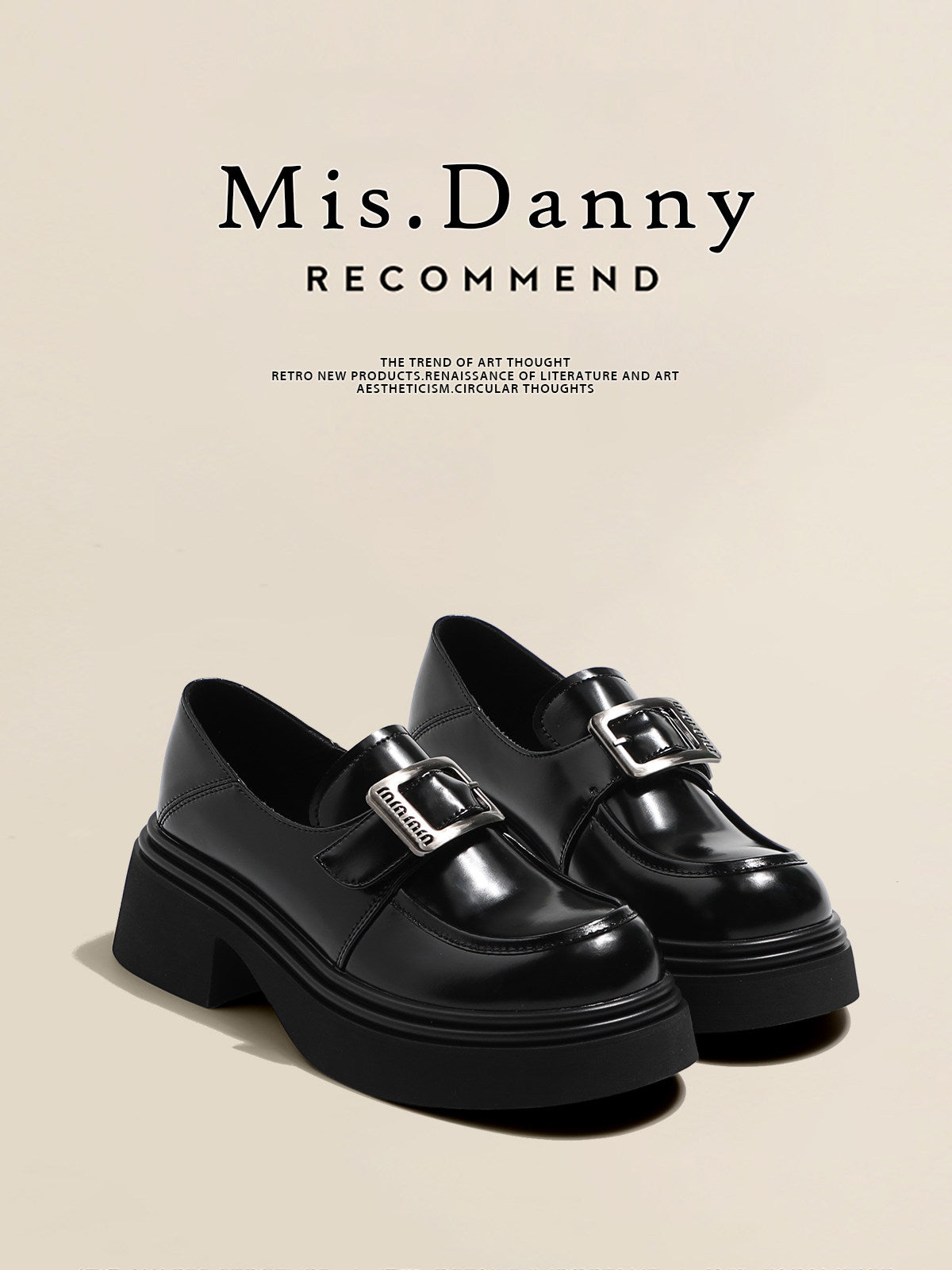 Height-Increasing Platform Square Buckle Burnish British Loafers NA8712