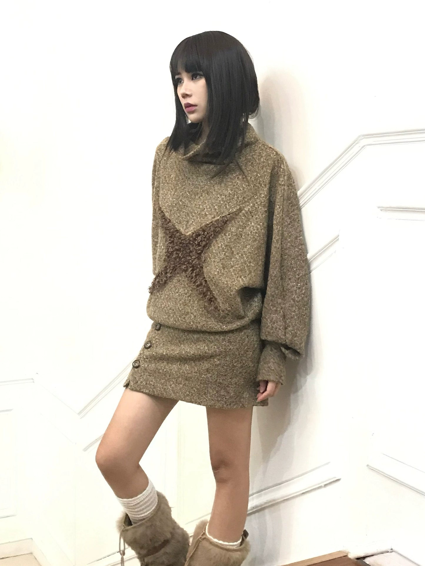 High-Neck Patchwork Knit Sweater NA6146