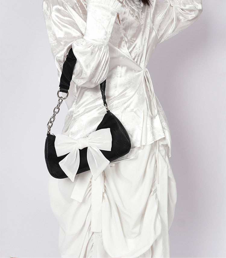 Contrast Color Bow Shoulder Bag NA8445