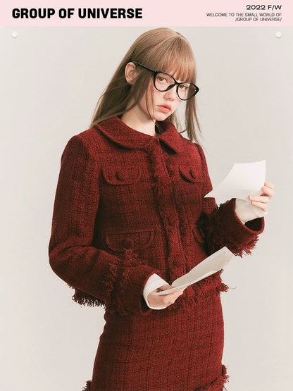 Round Collar Tweed Jacket & A-Line Tweed Skirt Setup NA5863