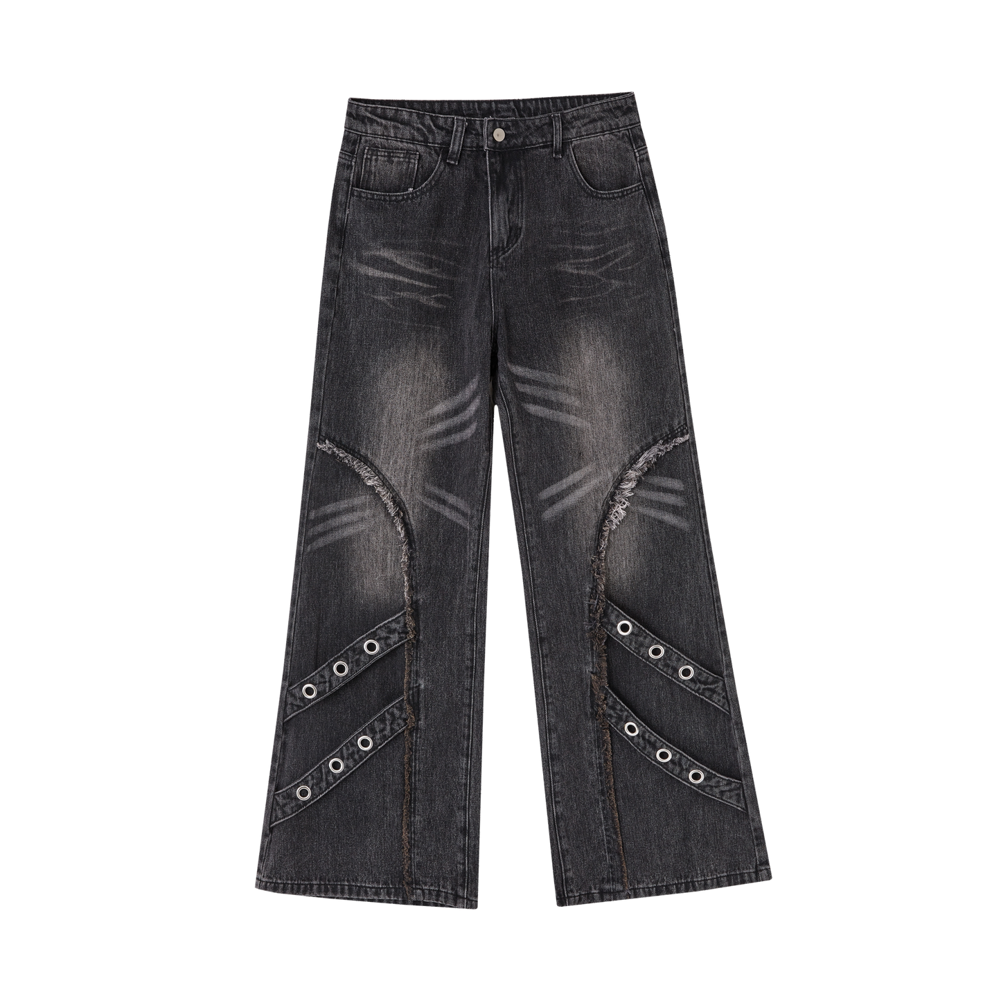 Washed Frayed Wide-Leg Straight Denim Jeans NA8903