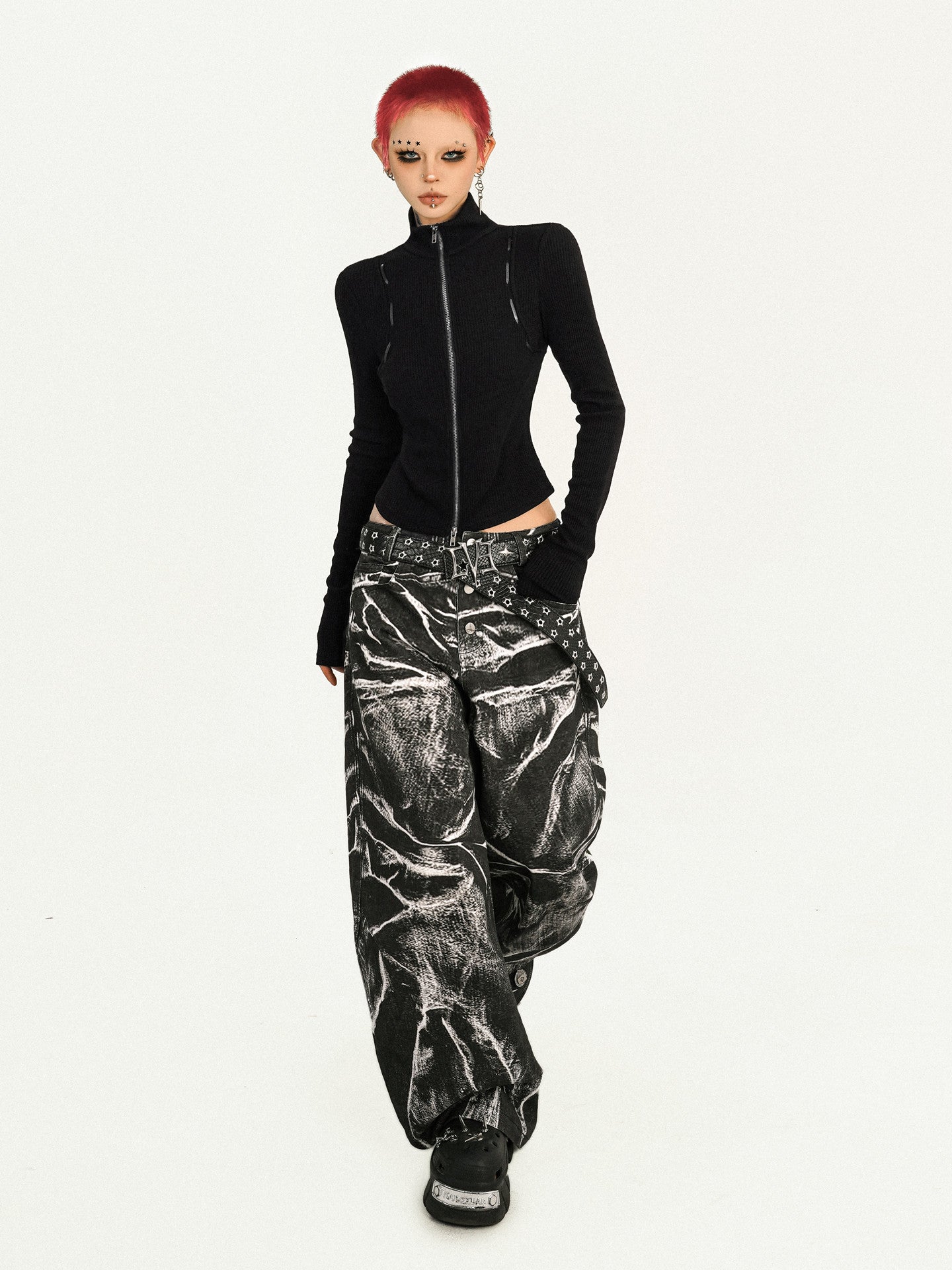 Double Zipper Fitted Long Sleeve Slim Knit Cardigan NA8578