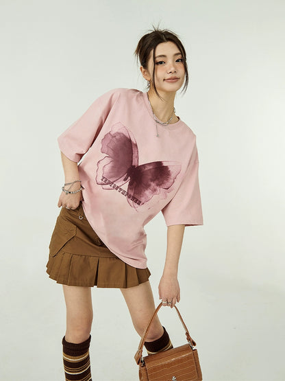 Butterfly Print Oversize Short Sleeve T-Shirt NA2649