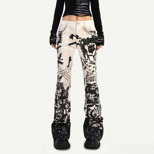 Ink Print Design Denim Jeans NA8583