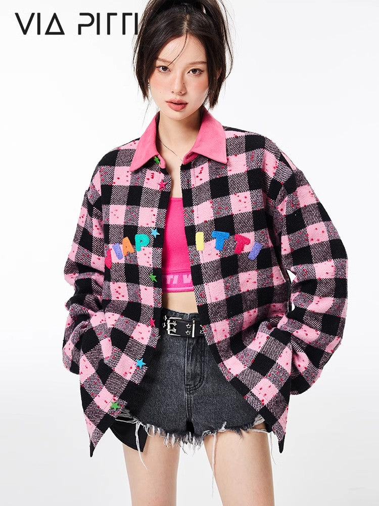 3D Plaid Oversize Shirt Jacket NA5113