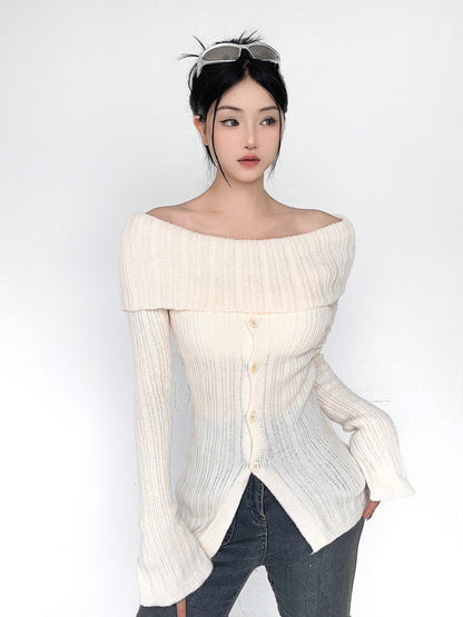 Off Shoulder Knit Long Sleeve Sweater NA4642