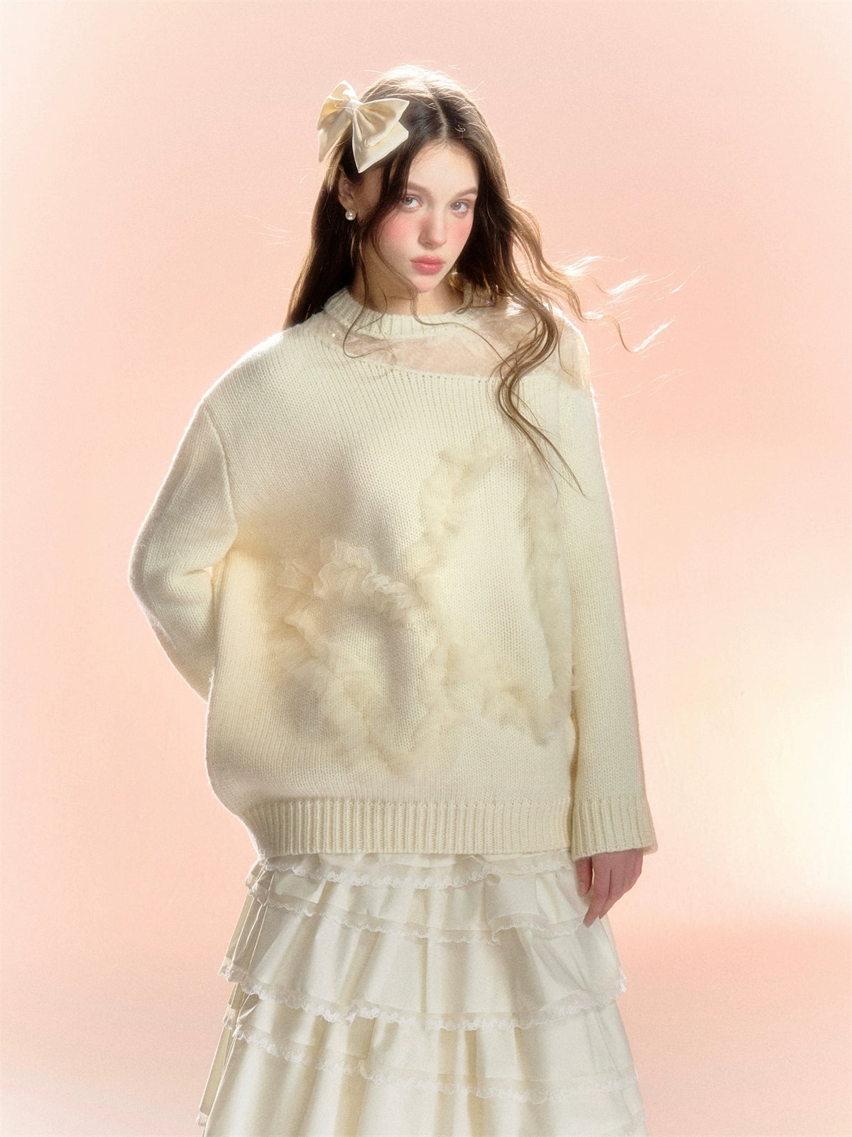 Butterfly Lace Mix Oversize Knit Sweater NA5828