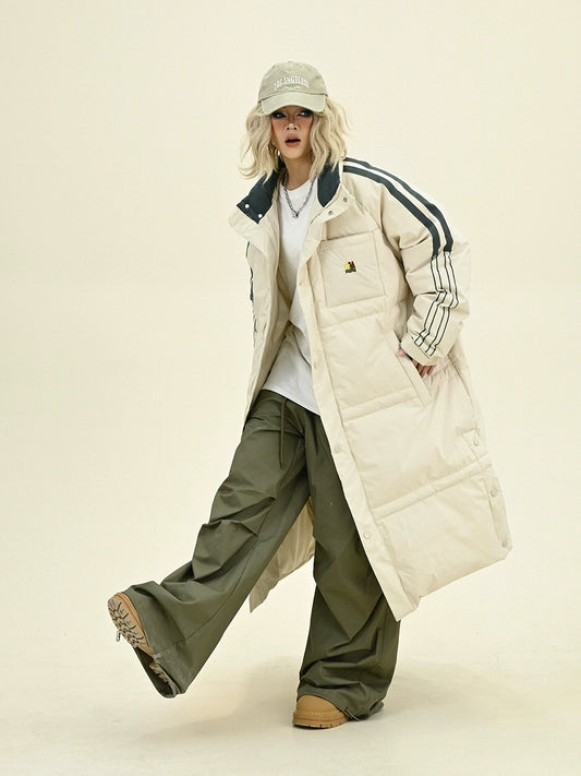 Striped Mid-Length Oversize Puffer Coat NA6249