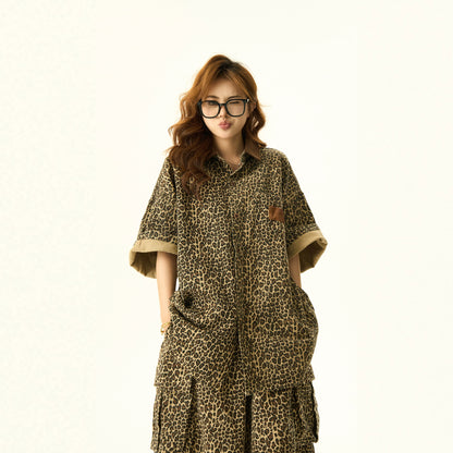 Leopard Print Oversize Short Sleeve Shirt NA3117