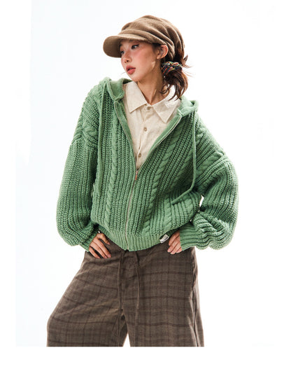 Chunky Knit Zipper Hooded Oversize Cardigan NA9356