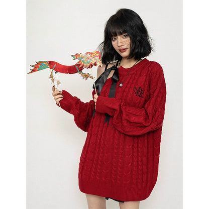 Oblique Neck Oversize Knit Sweater NA2630