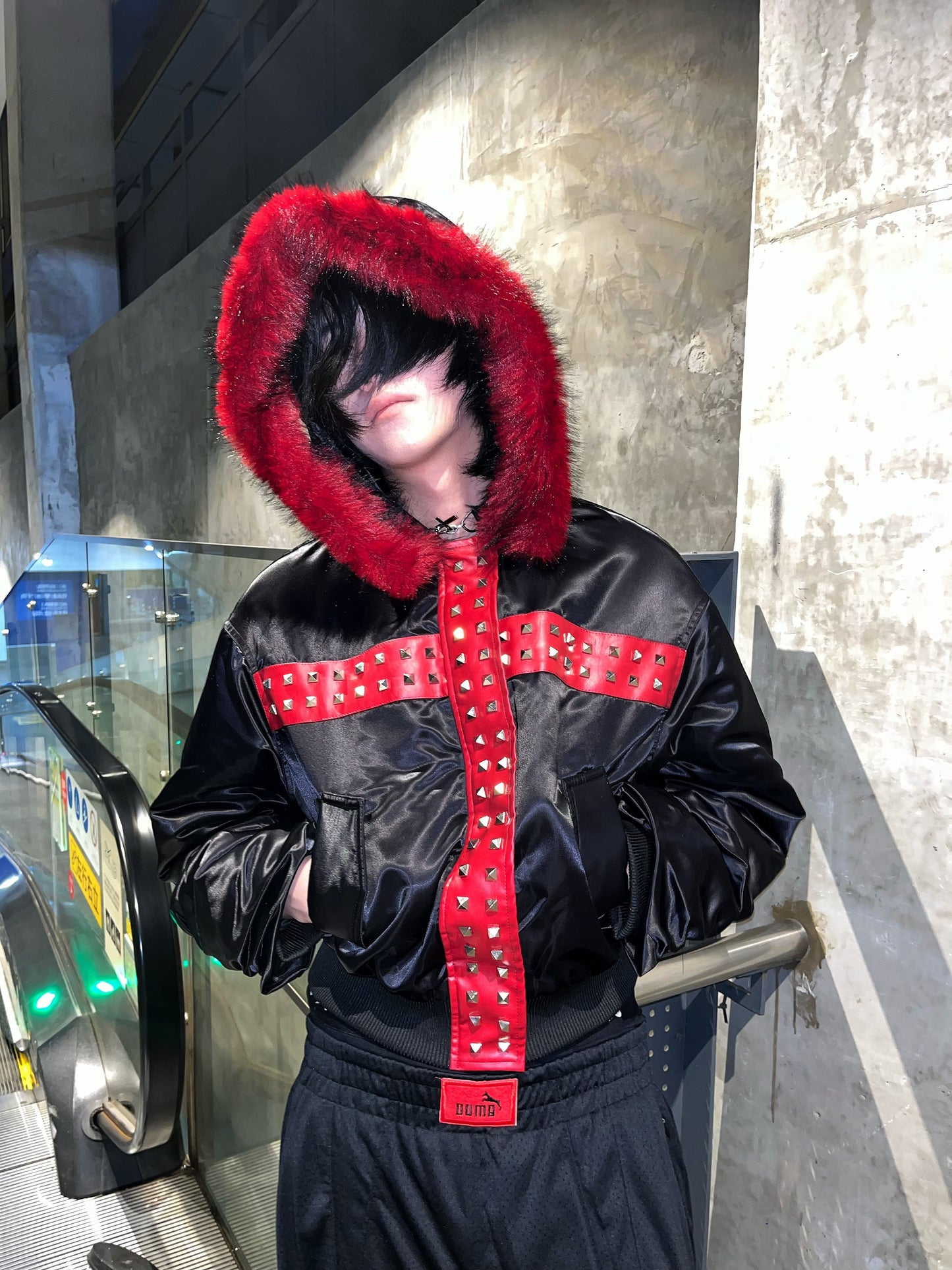 Metal Studs Fake Fur Slim Short Padded Jacket NA8368