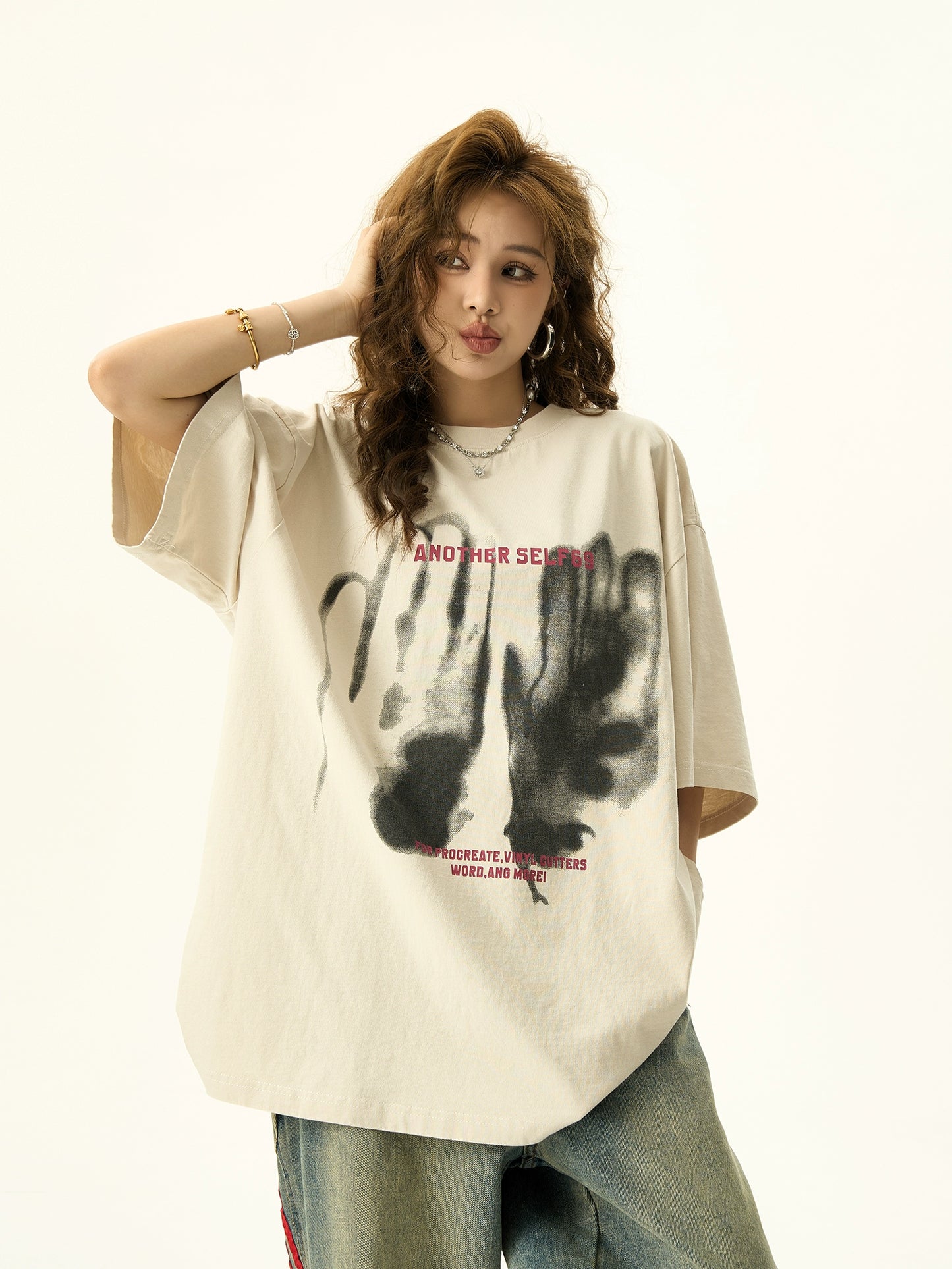 Graffiti Print Washed Short Sleeve T-shirt NA3155