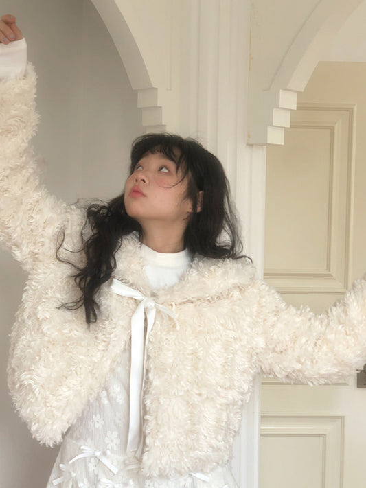 Fake Fur Bow Tie Plush Jacket NA8333