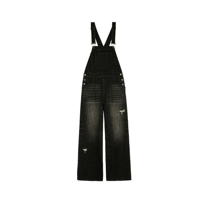 Washed Wide-Leg Straight Overalls NA4078