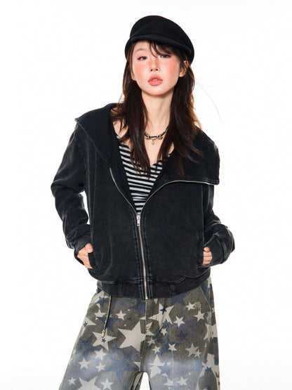 Asymmetrical Zipper Oversize Hooded Jacket NA9389