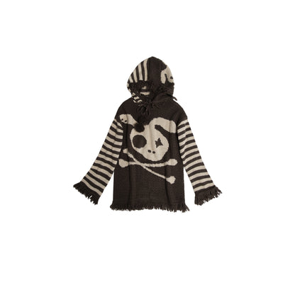 Skull Print Stripe Oversize Knit Hoodie NA8999