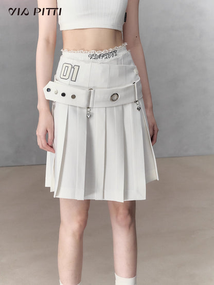 Pleated A-Line Skirt & Belt NA4979