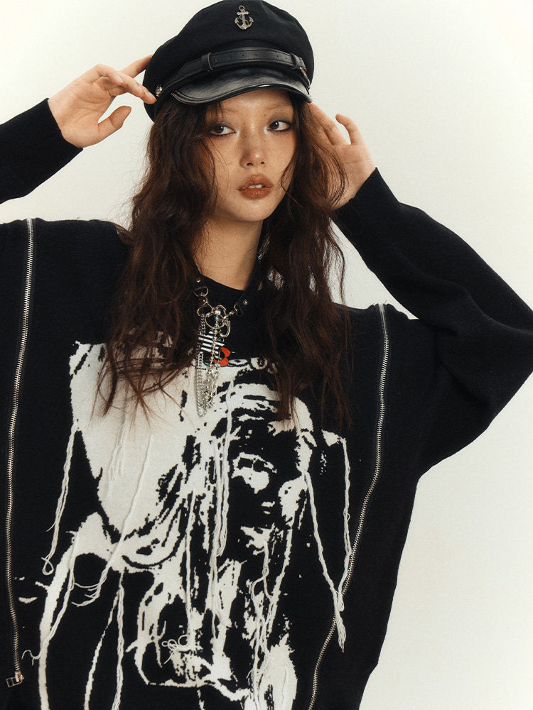 Zipper Design Oversize Knit Sweater NA8884