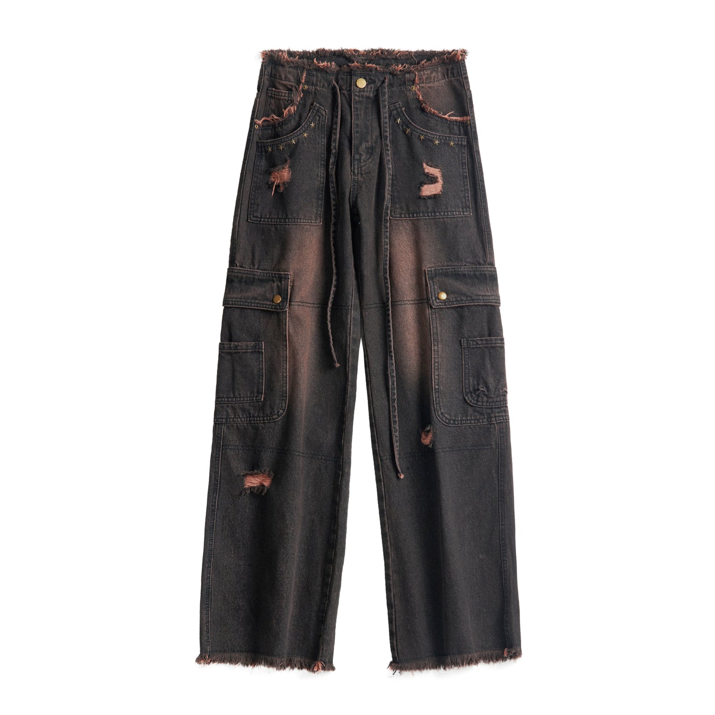 Washwd Damage Denim Jacket & Damage Wide Leg Denim Jeans Setup NA9431