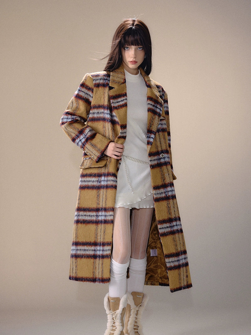 Plaid Woolen Long Coat NA5687