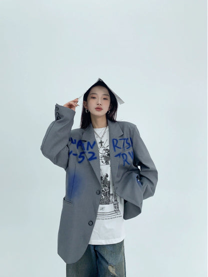 Graffiti Print Oversized Tailored Jacket NA2769