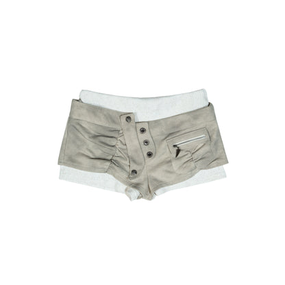 Fake Layered Low-Waist Contrast Shorts & Stacked Knit Leg Cover NA6190