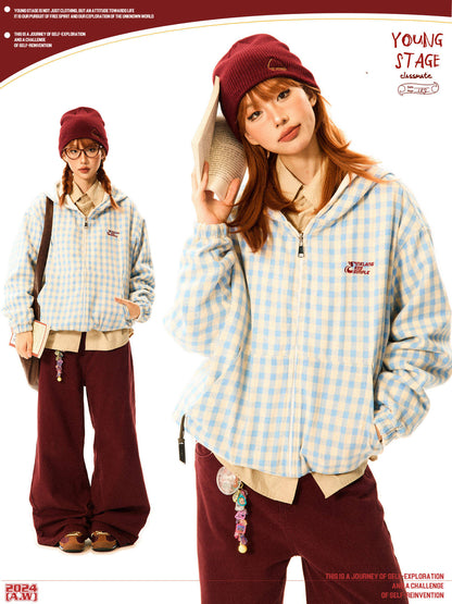 Gingham Logo Zipper Hoodie NA9347