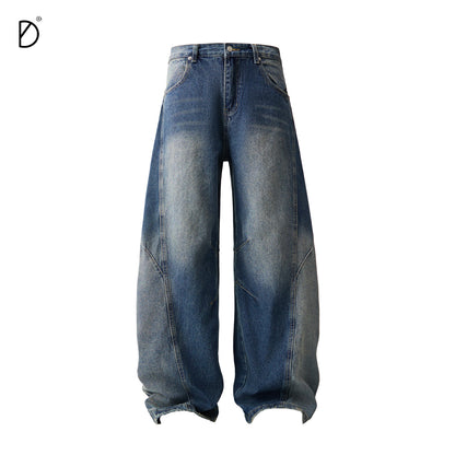 Washed Seam Design Wide Leg Denim Jeans NA8948