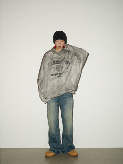 Letter Print Washed Oversize Hoodie NA9038