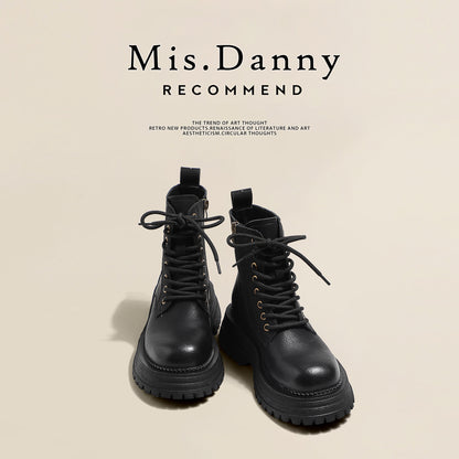 Fake Fur Lined Lace-Up Combat Boots NA8645