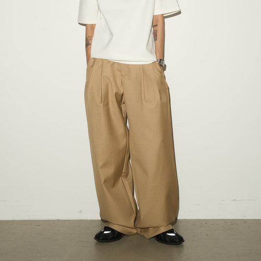 Double Pleats Elastic Waist Straight Trousers NA9159