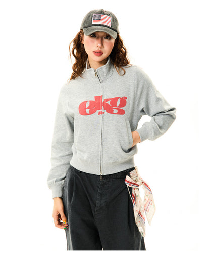 Letter Print Fitted Zipper Hoodie NA9371
