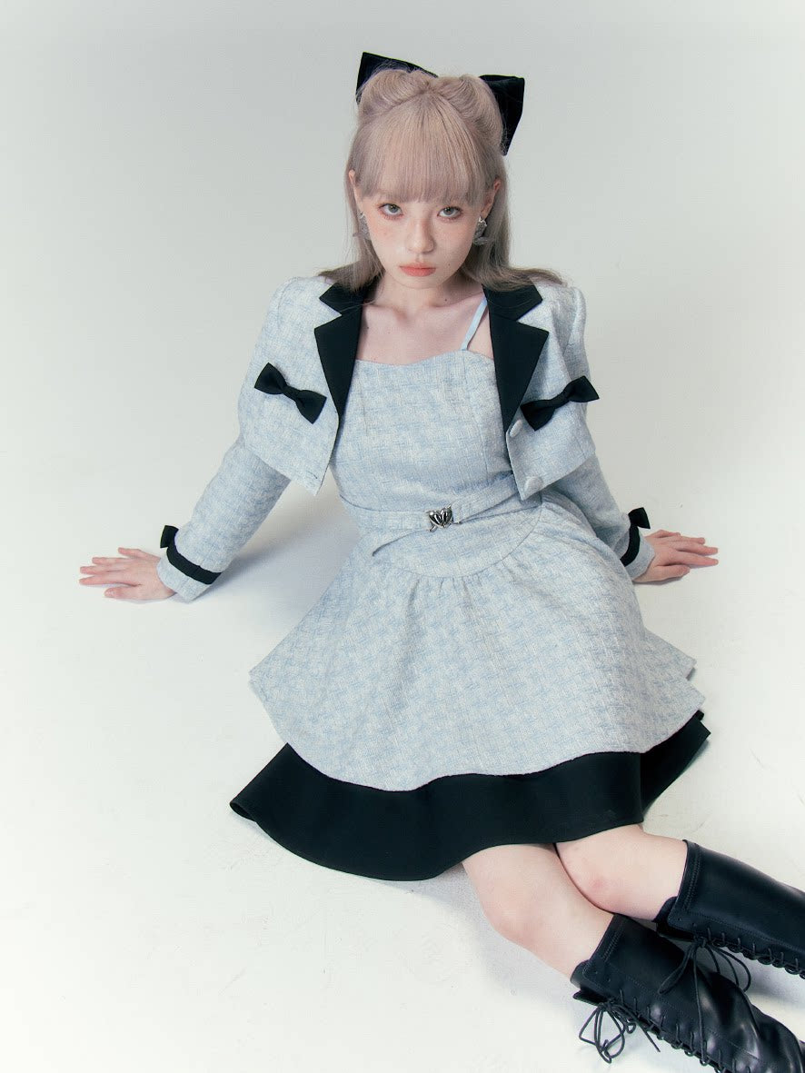 Bow Accent Cropped Jacket & Flared Dress Setup NA8808