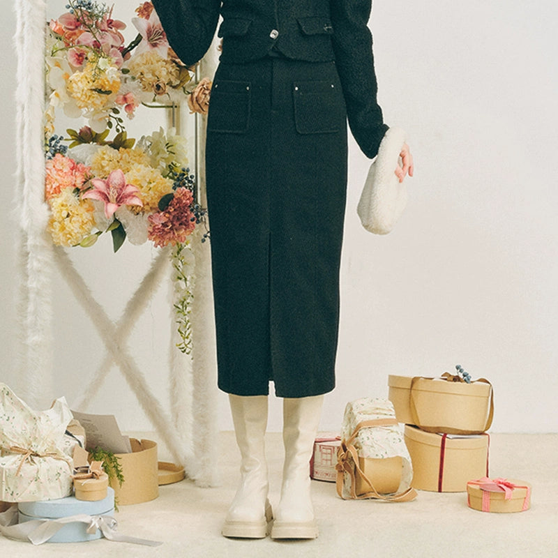 Oversize Corduroy Jacket & Ankle-length Skirt Setup NA5902