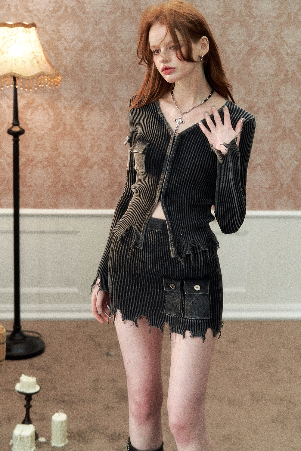 Washed Knit Cardigan & Short Skirt Setup NA5091