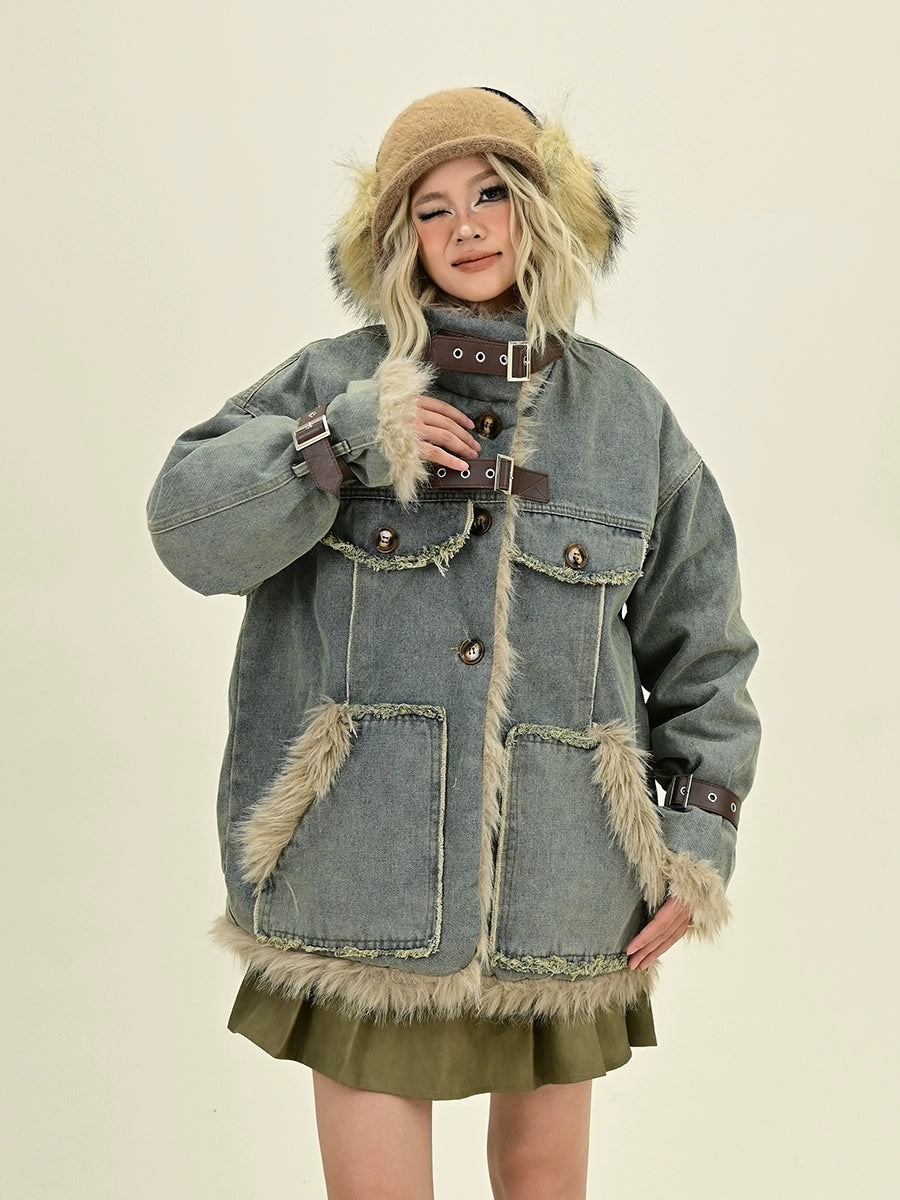 Fake Fur Patchwork Denim Jacket NA6413