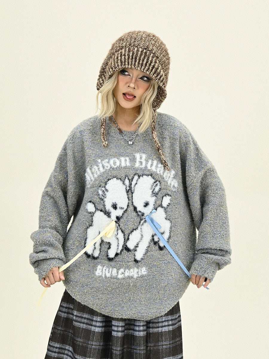 Graphic Design Round Neck Knit Sweater NA6468