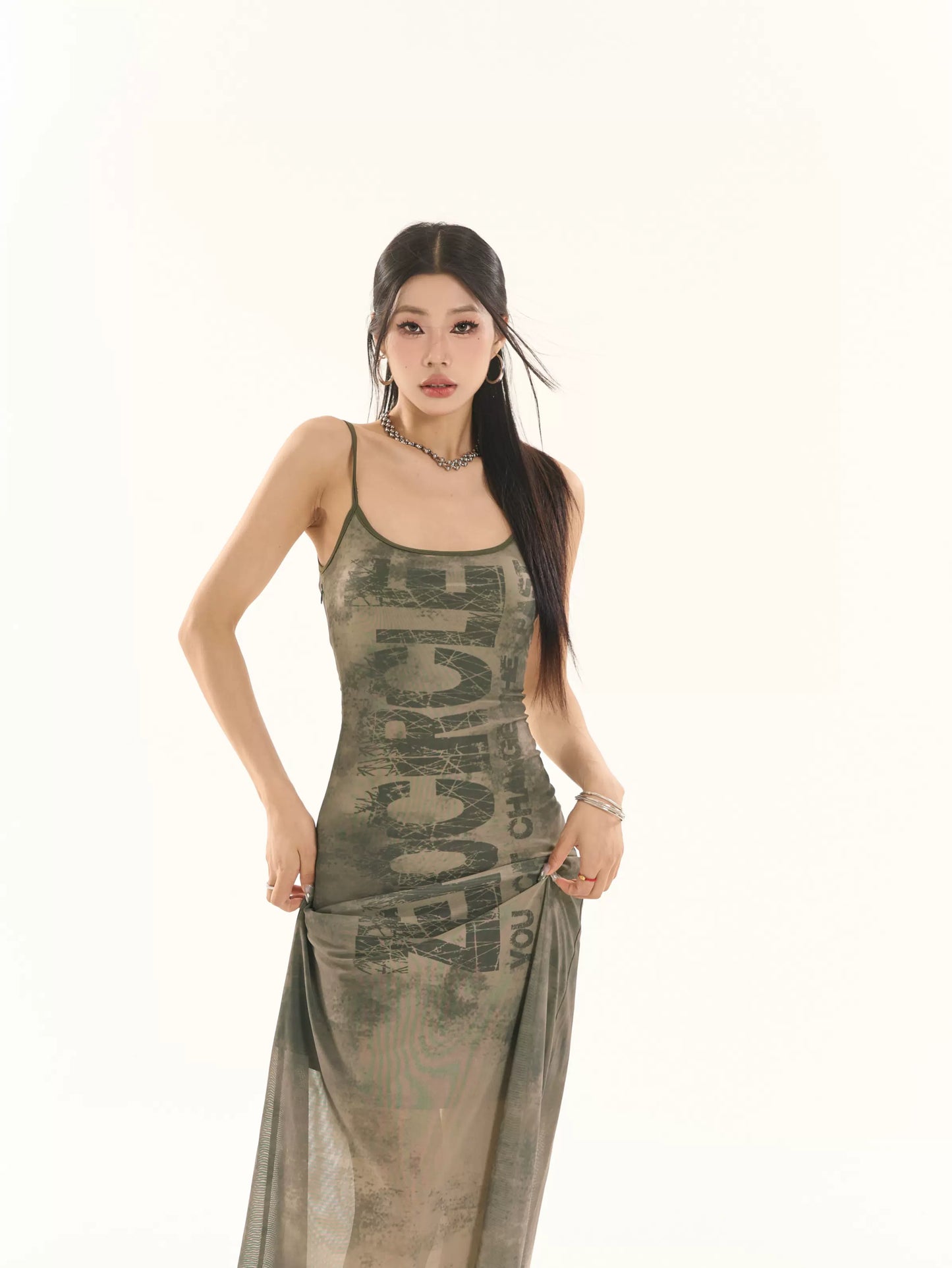 Graffiti Print Camisole Long Dress NA3907