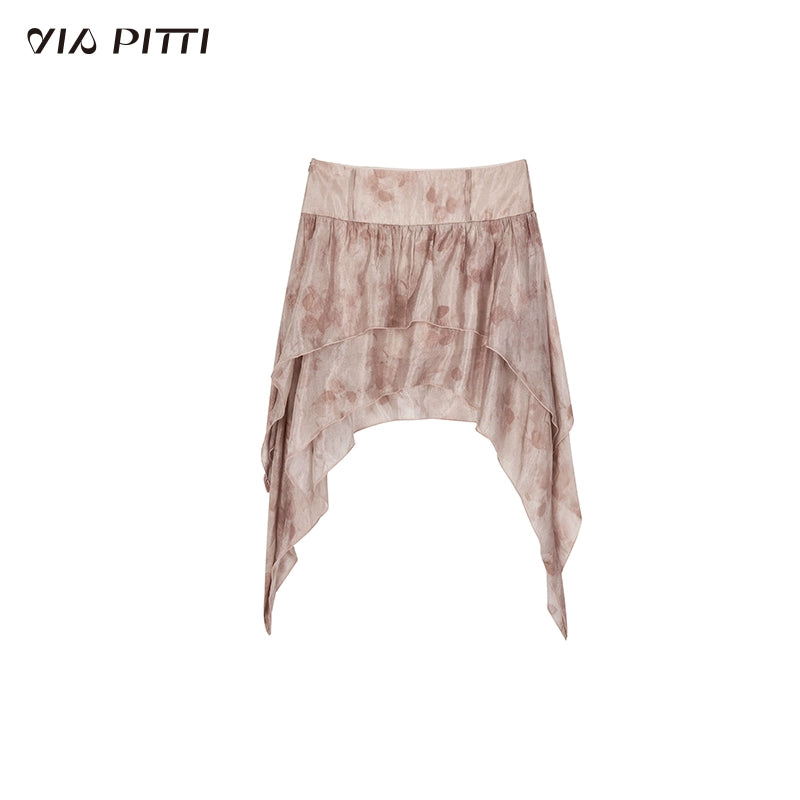 Tie Dye Pattern Shirt & Camisole & Ruffle Skirt Setup NA4740